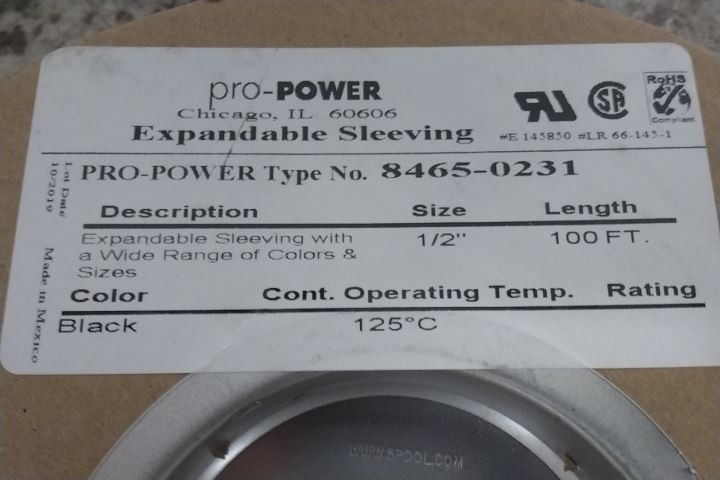 Pro-Power 8465-0231 1/2 In Size 100 Ft L Black Expandable Sleeving (BW)