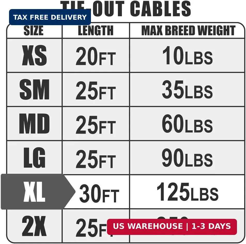 BV Dog Tie Out Cable 30 Feet – Heavy Duty Dog Lead Up to 125 Pounds – Reflective