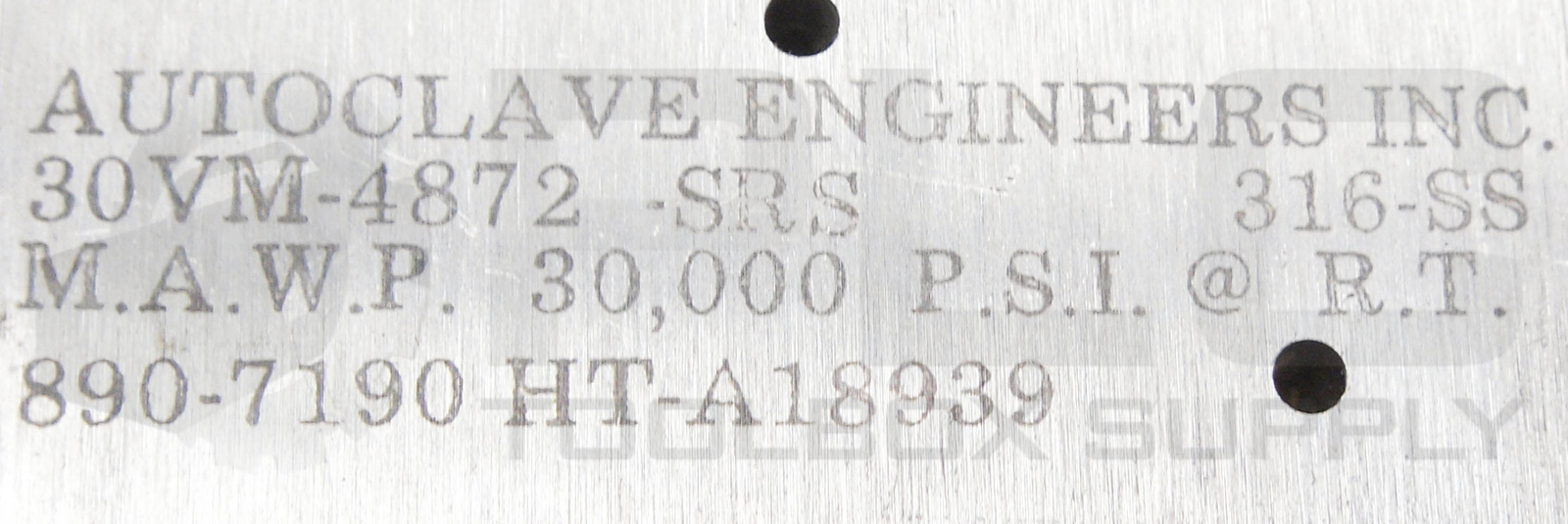 AUTOCLAVE ENGINEERS INC 30VM-4872-SRS NEEDLE VALVE 30000PSI 316-SS