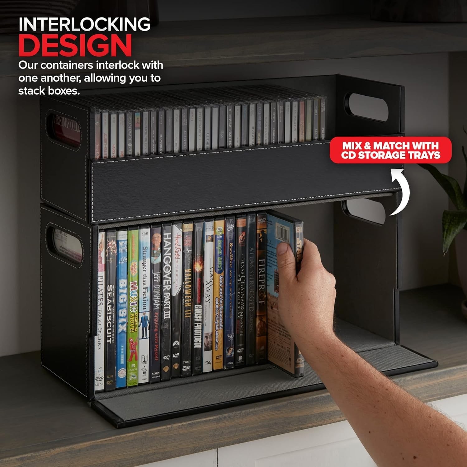 DVD Storage Box, Movie Shelf Organizer for Blu-Ray, Video Game Cases, CDs, VHS