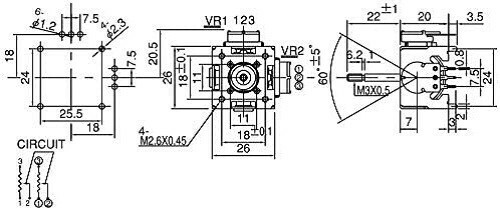 2-Axis Compact Analog Potentiometer Thumb Stick Joystick TX-26PRR-B10K