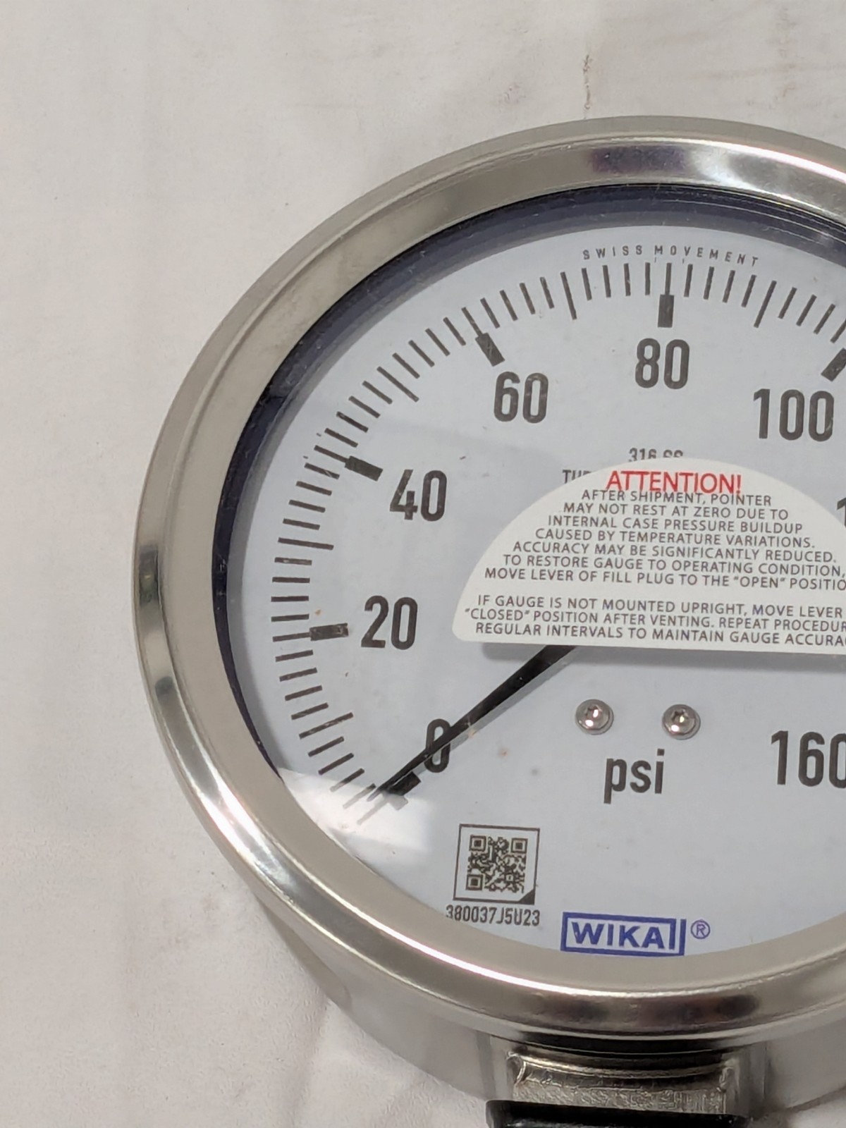 WIKA Pressure Gauge 4″ Dial, 0 to 160 psi, 1/2″ Thread, NPT Lower Mount 9768556