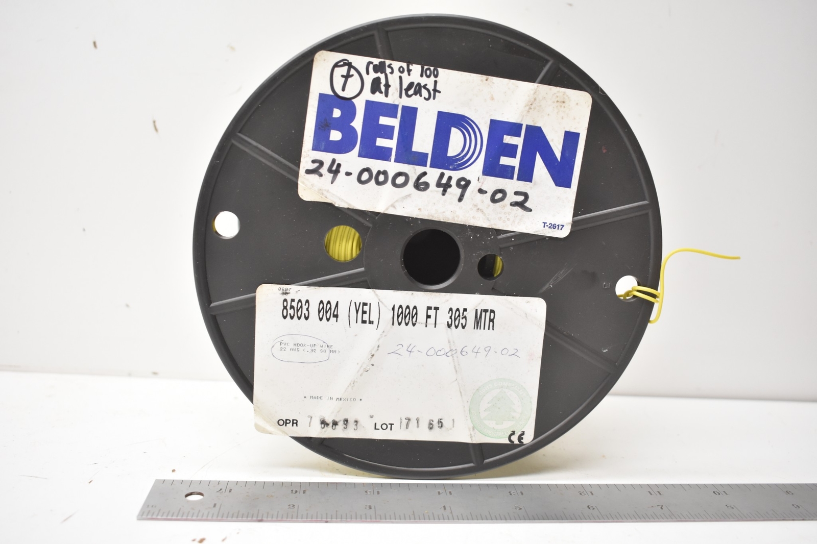 BELDEN 8503-004 YELLOW PVC HOOK-UP WIRE 22 AWG. QTY: 100 FEET PER SALE