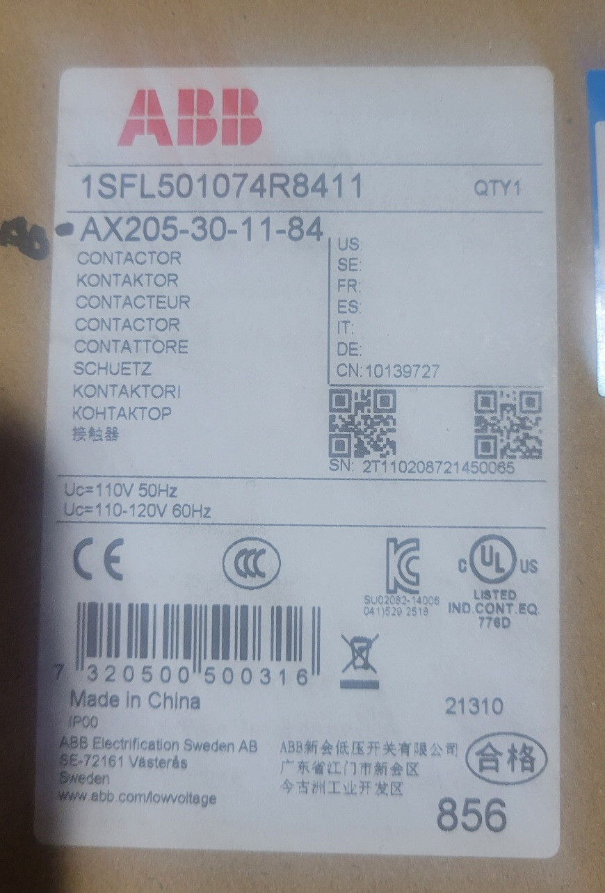 ABB AX205-30-11-84 contactor 1SFL501074R8411 110V 50Hz/110-120V 60Hz