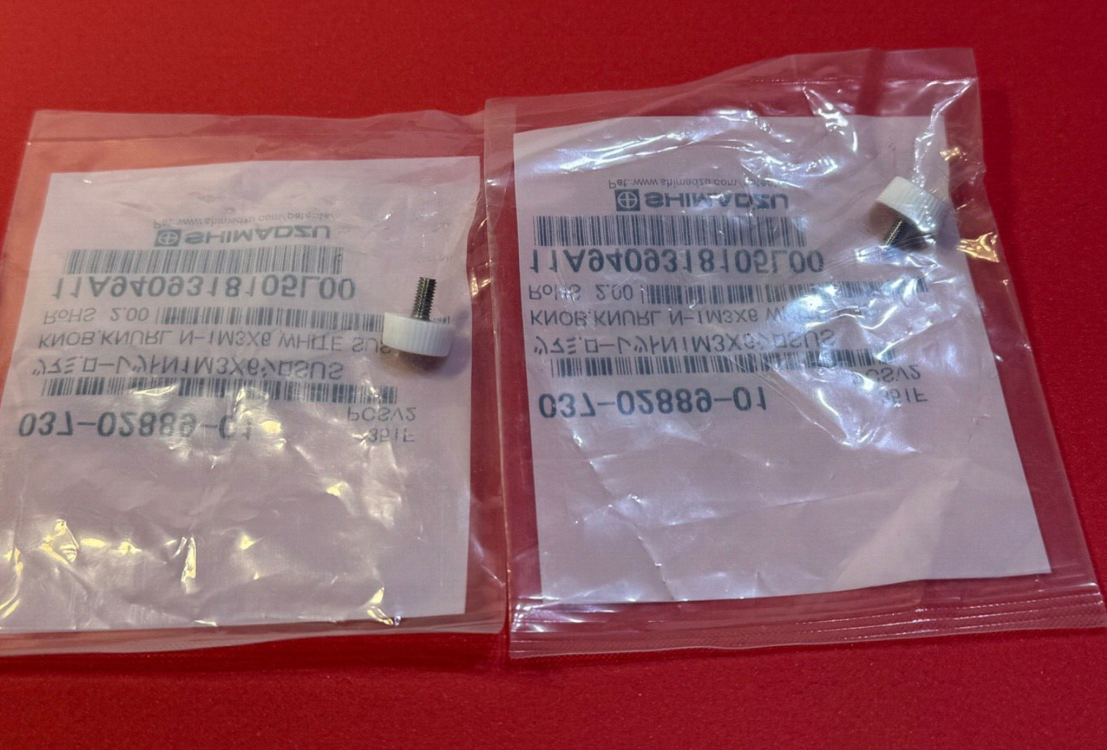 Lot of 2 each Shimadzu 037-02889-01 Knurled Knob N-1M3x6 White SUS