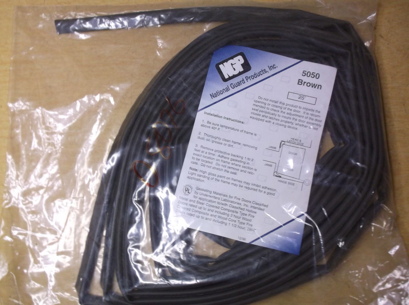 NEW NGP 5050 25′ Brown Fire Door Gasket *FREE SHIPPING*