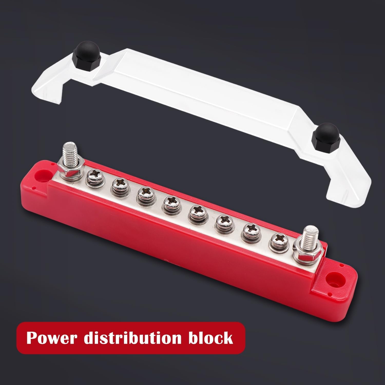 150A 12V Bus Bar Marine, 1/4″ Power 150A, 2 x M6 Studs & 8 x M4 Screws(BK+R)