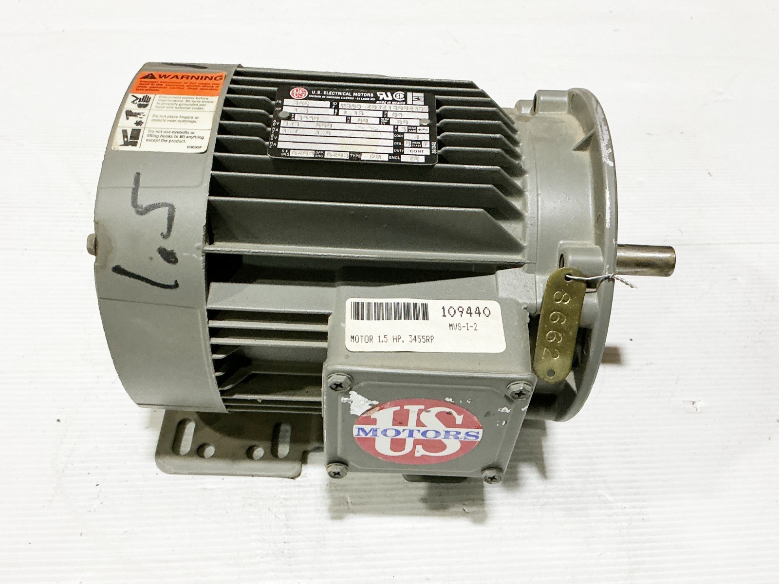 US Electrical Motors H569-Z07Z1500219M Electric Motor 1.5HP 575V 3440RPM 3PH 56C