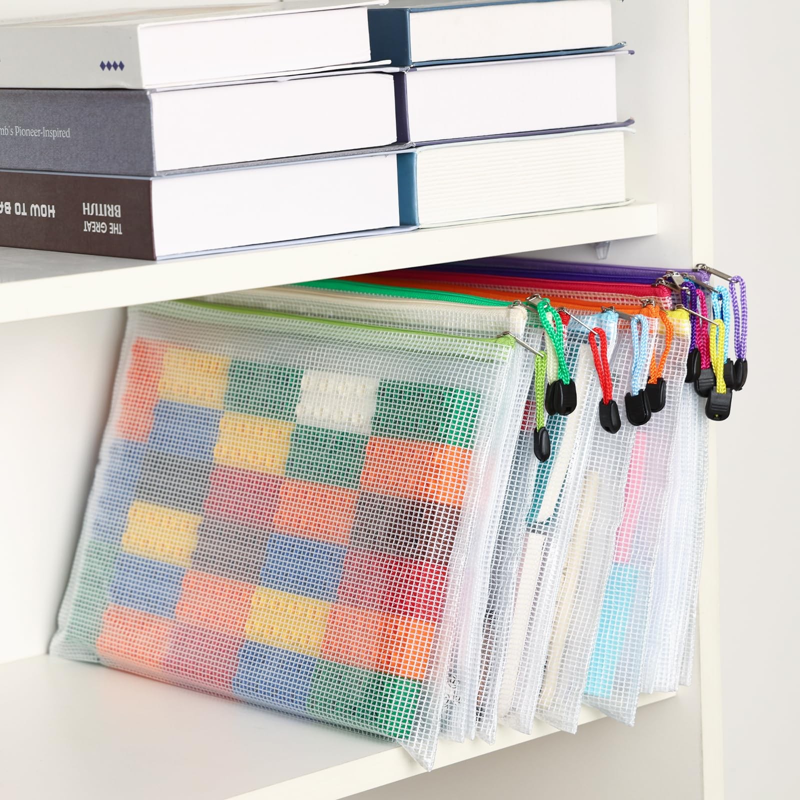 EOOUT 24pcs Mesh Zipper Pouch Bags A4 Document Bag, 13.5×9 Inches, Multicolor