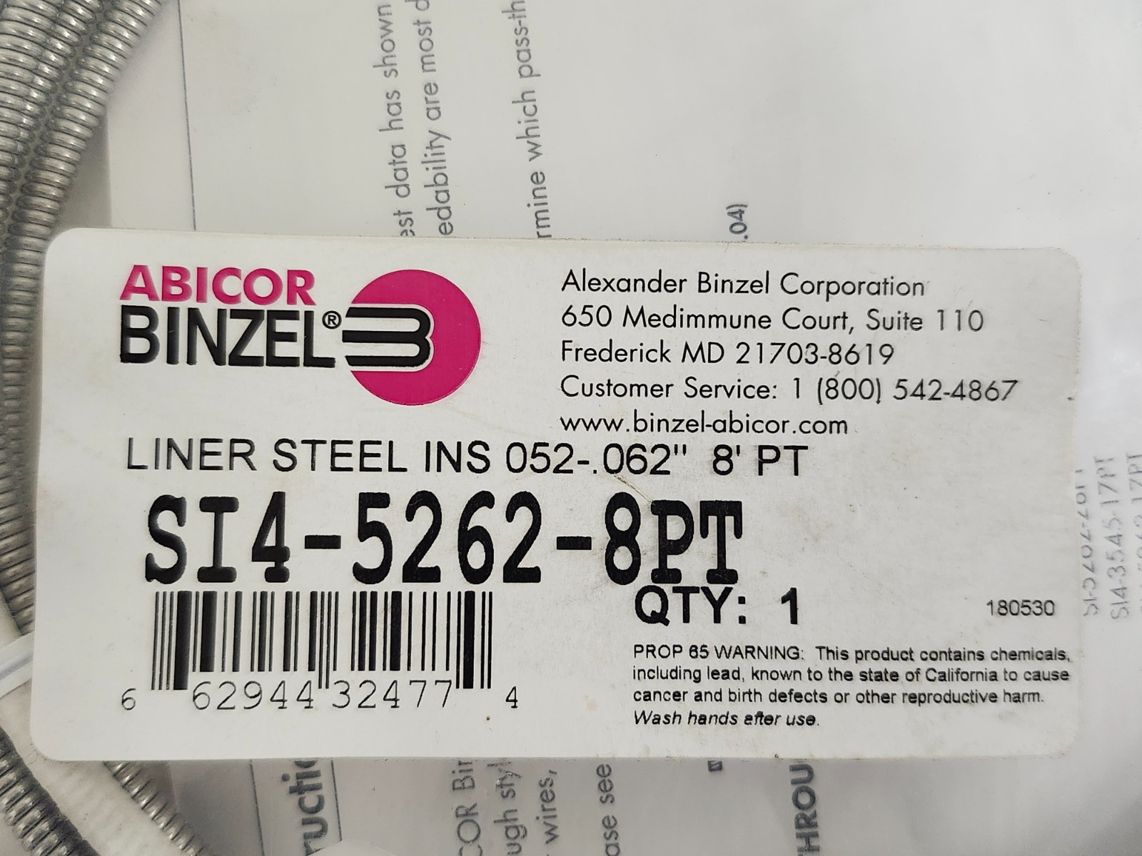 Abicor Binzel SI4-5262-8PT MIG Welding Wire Liner – 8ft – OEM Replacement Part