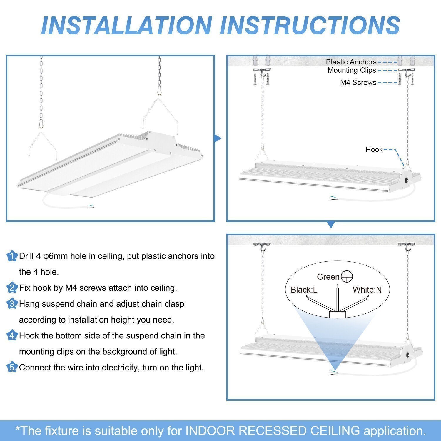 300W LED Linear High Bay Light 45,000LM Commercial Warehouse Garage Shop Fixture
