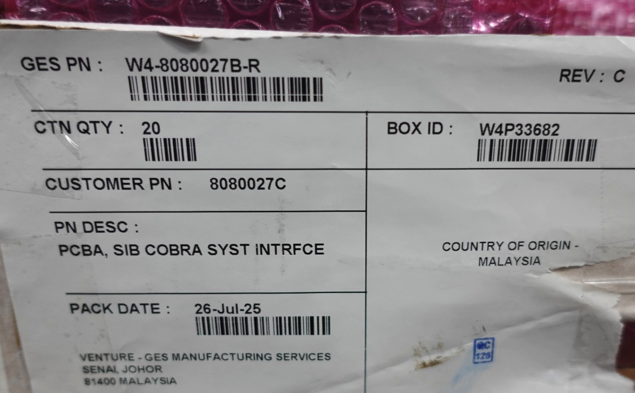 PCBA, SIB COBRA SYST INTRFCE W/SOFTWARE (8080027B)
