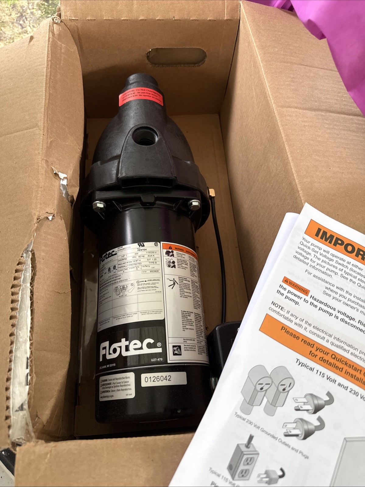 Flotec FP4032 Jet Pump, 9.6/19.2 A, 115/230 V, 1 hp, 1-1/4 in Suction New