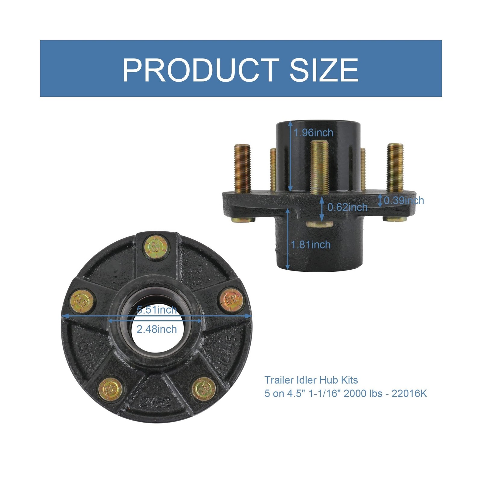 JDMSPEED 2 Trailer Idler Hub Kits 5 on 4.5″ Replacement for Axle 1-1/16″ Bear
