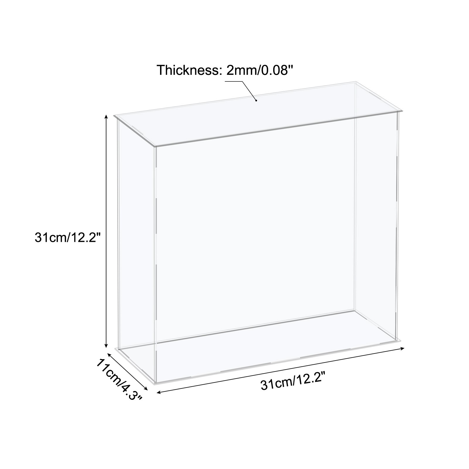 Acrylic Display Case Plastic Box Cube Storage Box Clear 31x11x31cm