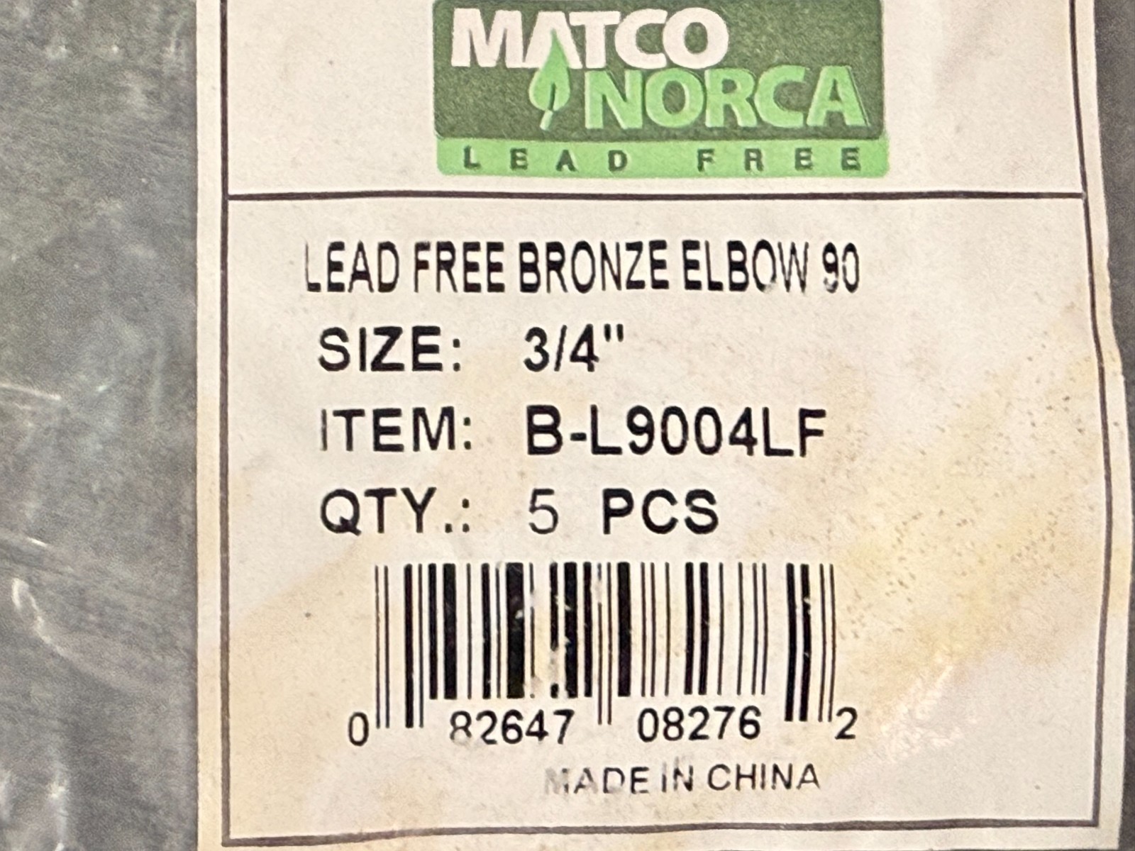(QTY 5) Matco-Norca 3/4″ x 3/4″ Lead-Free 90° Female Brass Elbows B-L9004LF