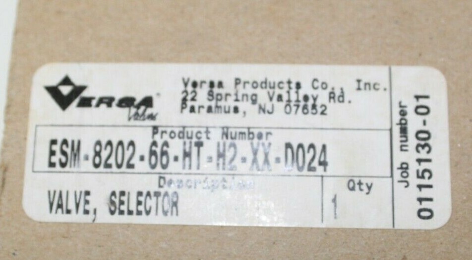 NEW Versa VALVE SELECTOR ESM-8202-66-HT-H2-AXX-D024 Pneumatic Directional Valve