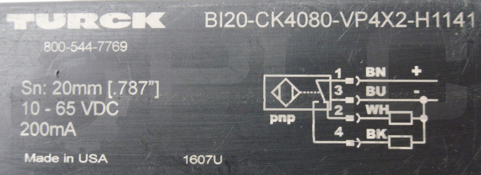 TURCK BI20-CK4080-VP4X2-H1141 PROXIMITY SENSOR 20mm 10-65VDC 200mA