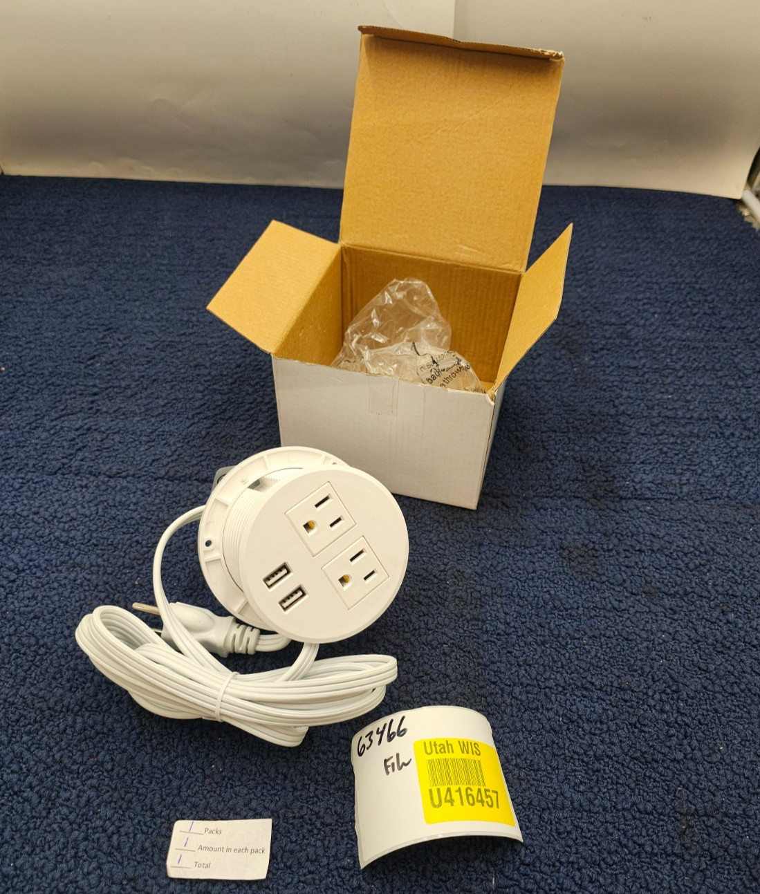 Power Grommet W/ 2-USB 2 Outlets Adapter Hub 3 1/8” Inch Hole White