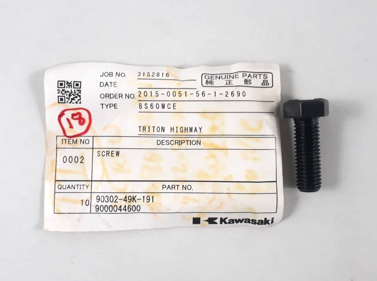 Screw P/N 90302-49K-191 90000446 For Kawasaki 8S60MCE Genuine Part (PACK 9)