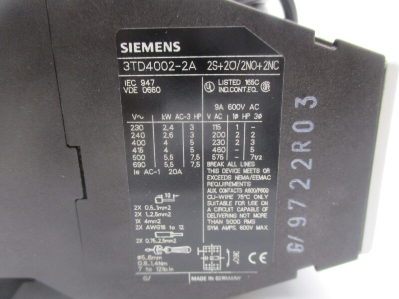 SIEMENS 3TD4002-2A 110/120V 9A NSNP