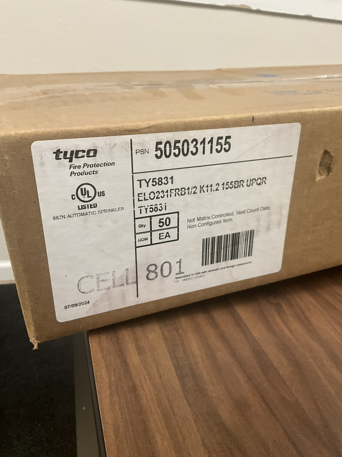 New Lot of 50 Tyco TY5831 EL0231FRB sprinkler head upright for sprinkler syst.