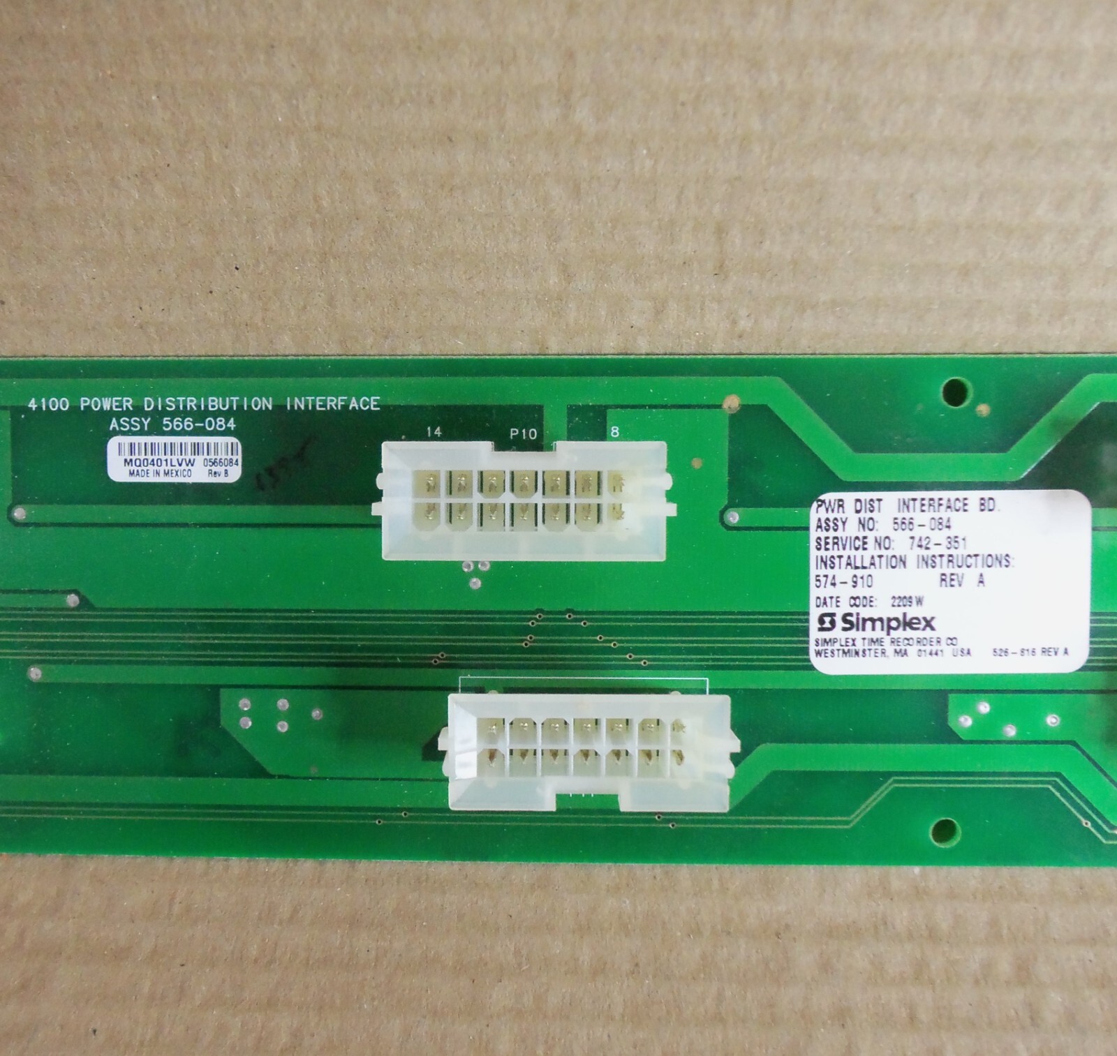 SIMPLEX 4100 SERIES 566-084 Power Distribution Interface Circuit Board 566084