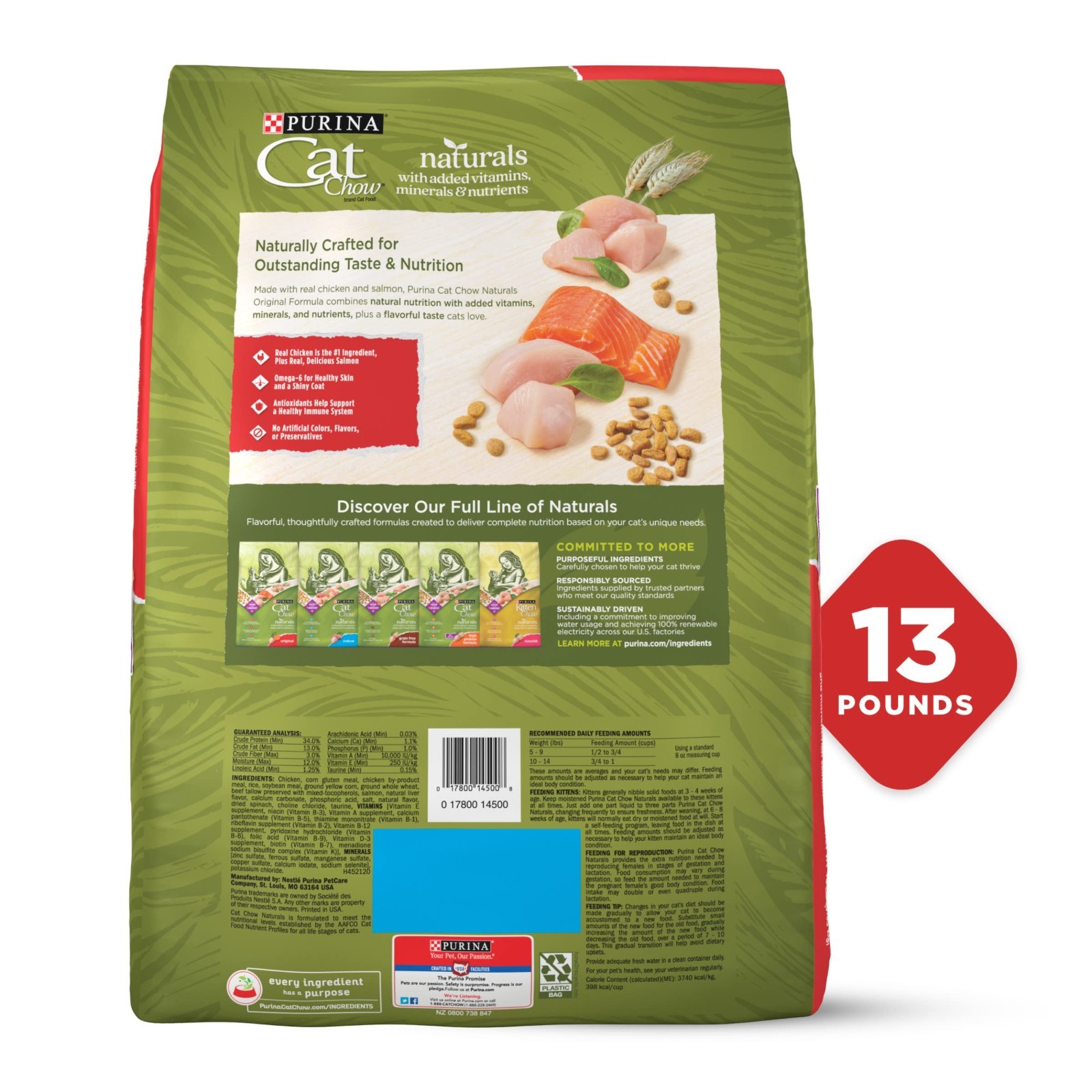 Purina Cat Chow Naturals All Life Stages Cat Dry Food, Chicken, Natural,13Lb,4PK