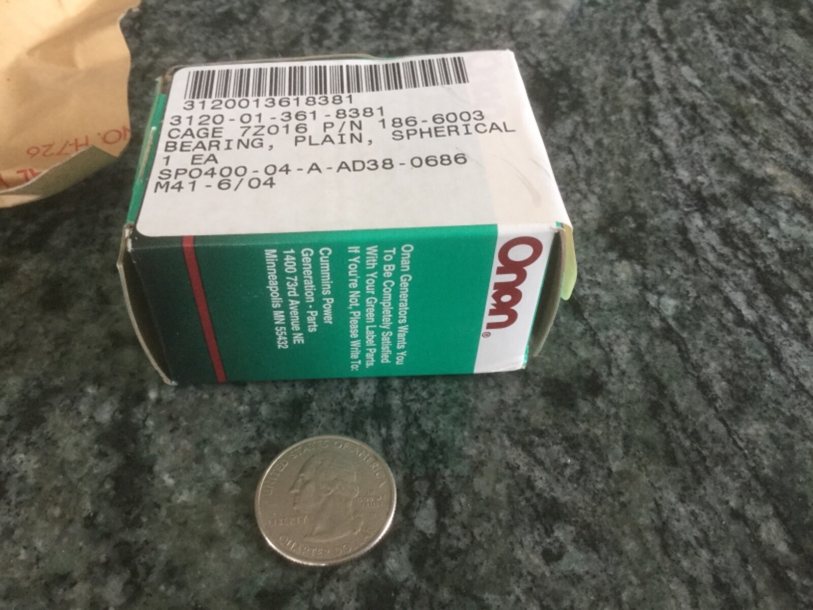 ONAN 0186-6003 BEARING NSN 3120-01-361-6003 new