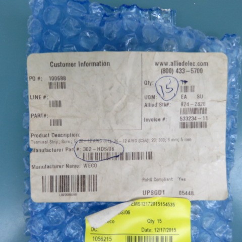 Weco 302-HDS/06 Qty of 11 per Lot Eurostyle Screw Terminal Strips for Panel