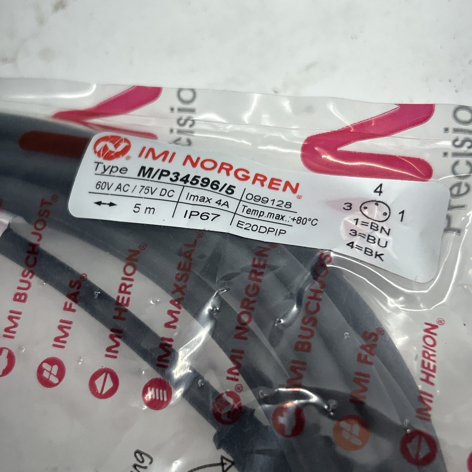 Imi Norgren M/p34596/5 Cable Assembly 71903986. E20dpip 60vac/75vdc Ip67