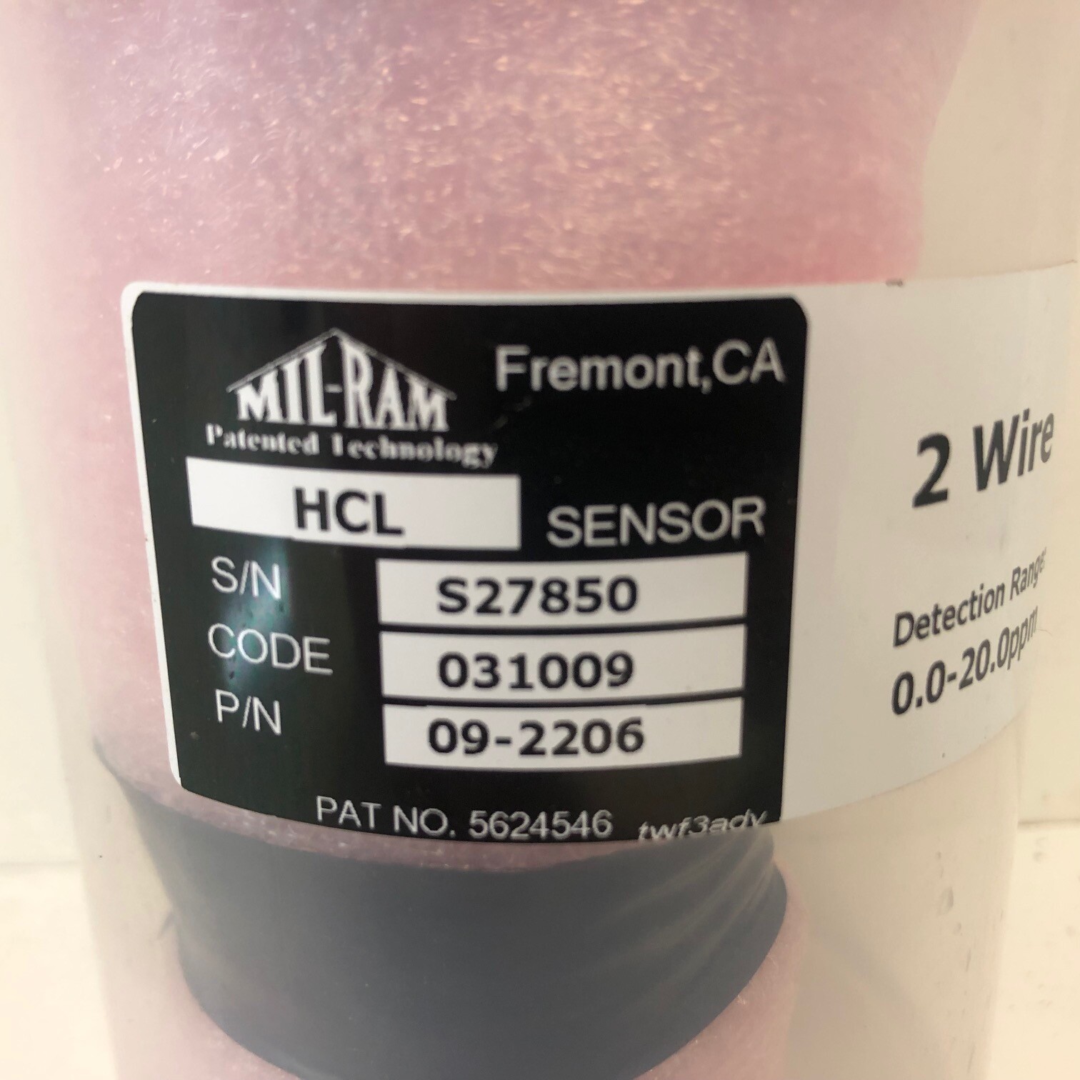 NEW OLD STOCK! MIL-RAM HCL SENSOR 09-2206 031009 0.0-20.0PPM DETECTION RANGE
