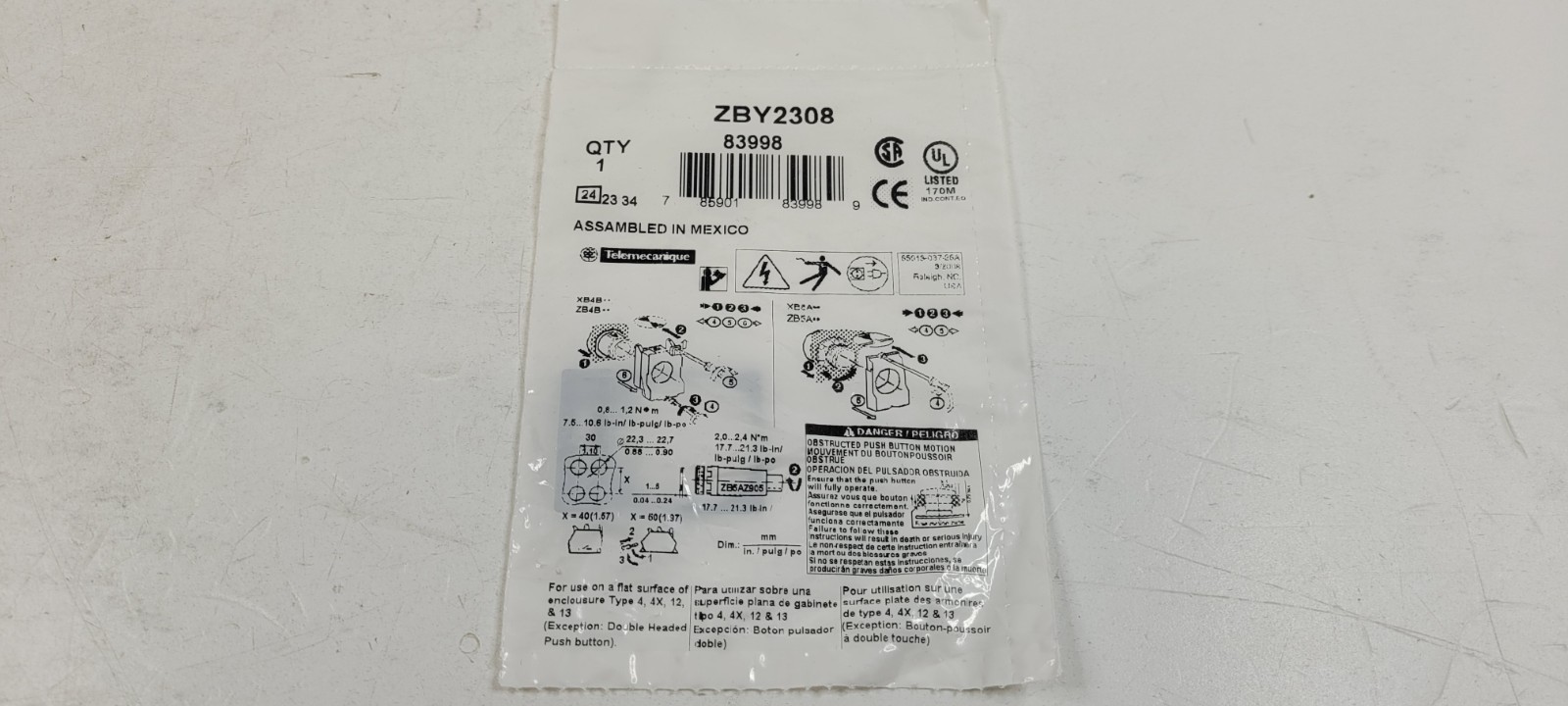 Schneider Electric ZBY2308 Legend Holder for Harmony XB4 XB5 Push Buttons NEW
