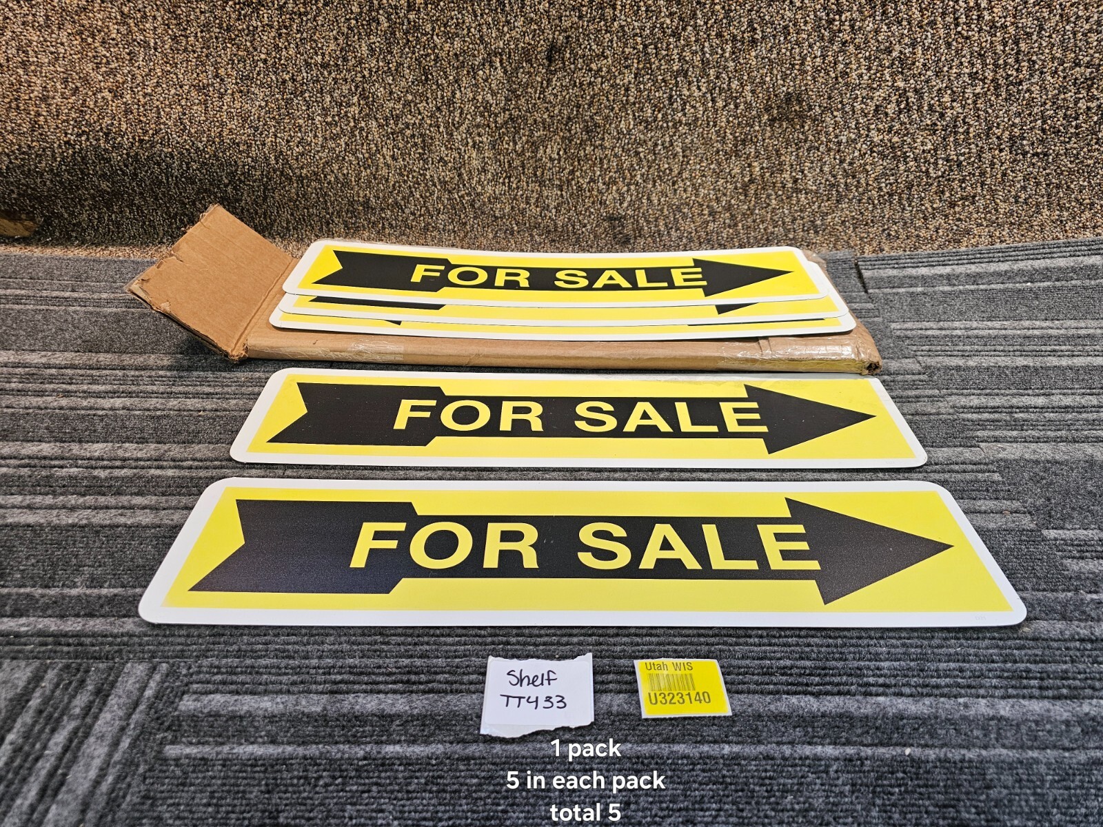 (QTY 5) Aluminum Metal Sign 24-inch L x 6-inch W Black & Yellow For Sale Signage