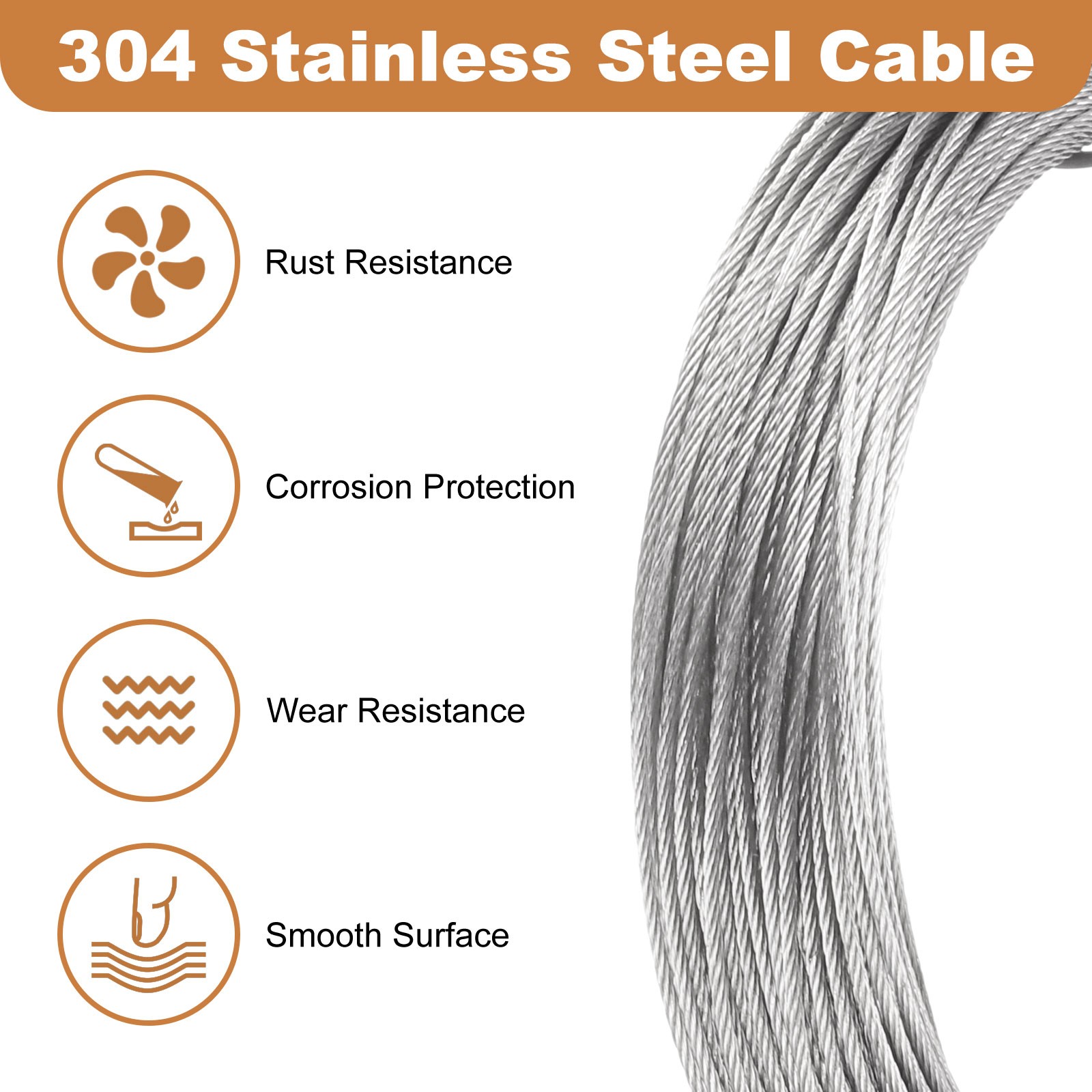 100ft (30M) 0.8mm Stainless Steel Wire Rope 7×7 Strand with 30pcs Loop Sleeves