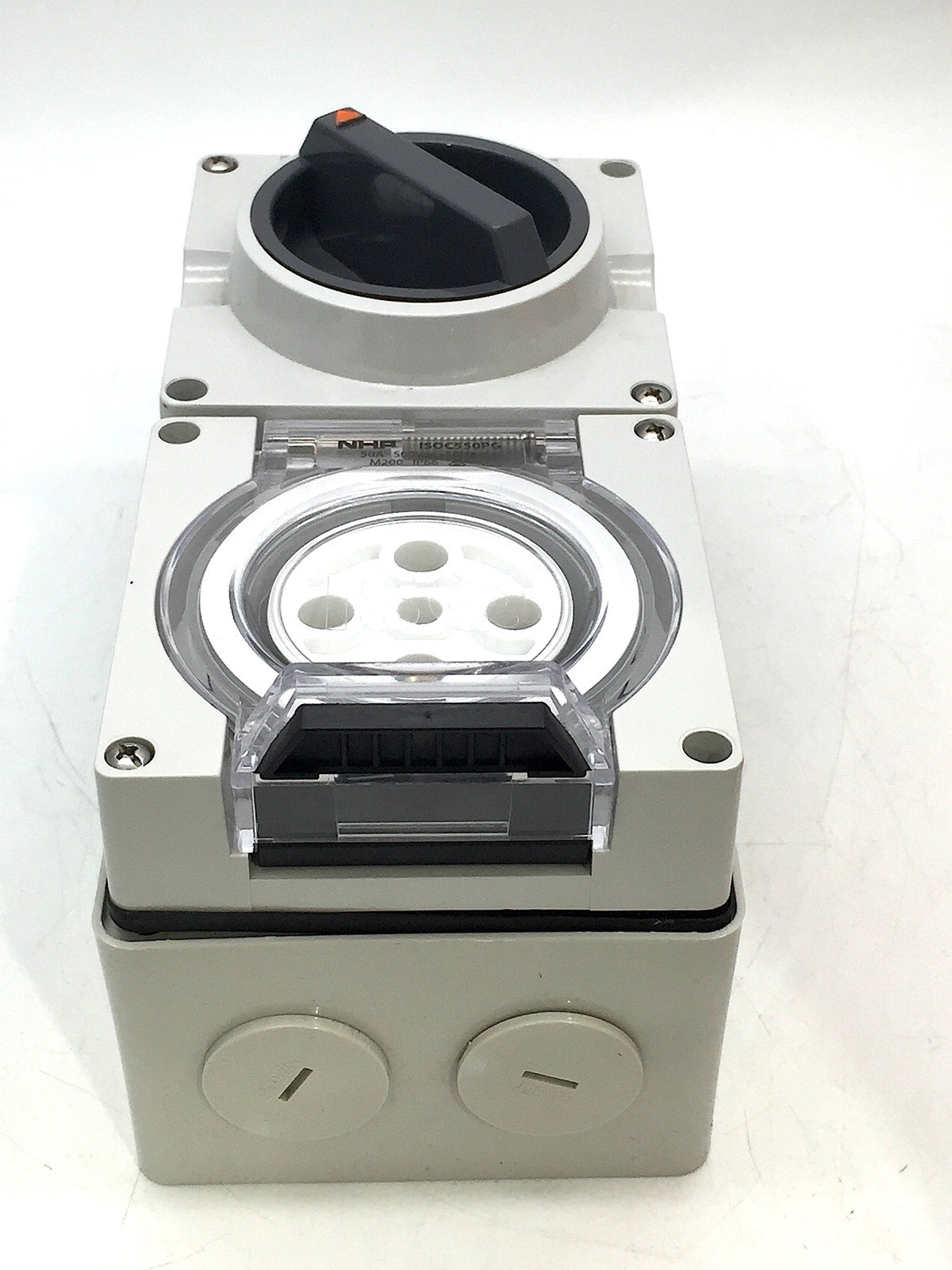 NHP ISOC550PG Switched Socket Outlet 5 Round Pin 50A 500V 63mm Base Grey