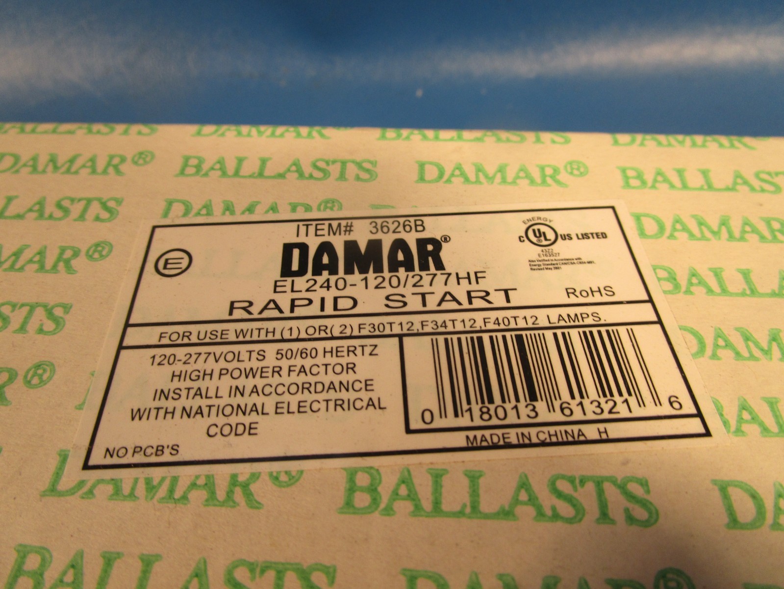 DAMAR BALLAST EL240-120/277HF, Rapid Start, 120-277VOLTS 50/60 Hertz, High Power