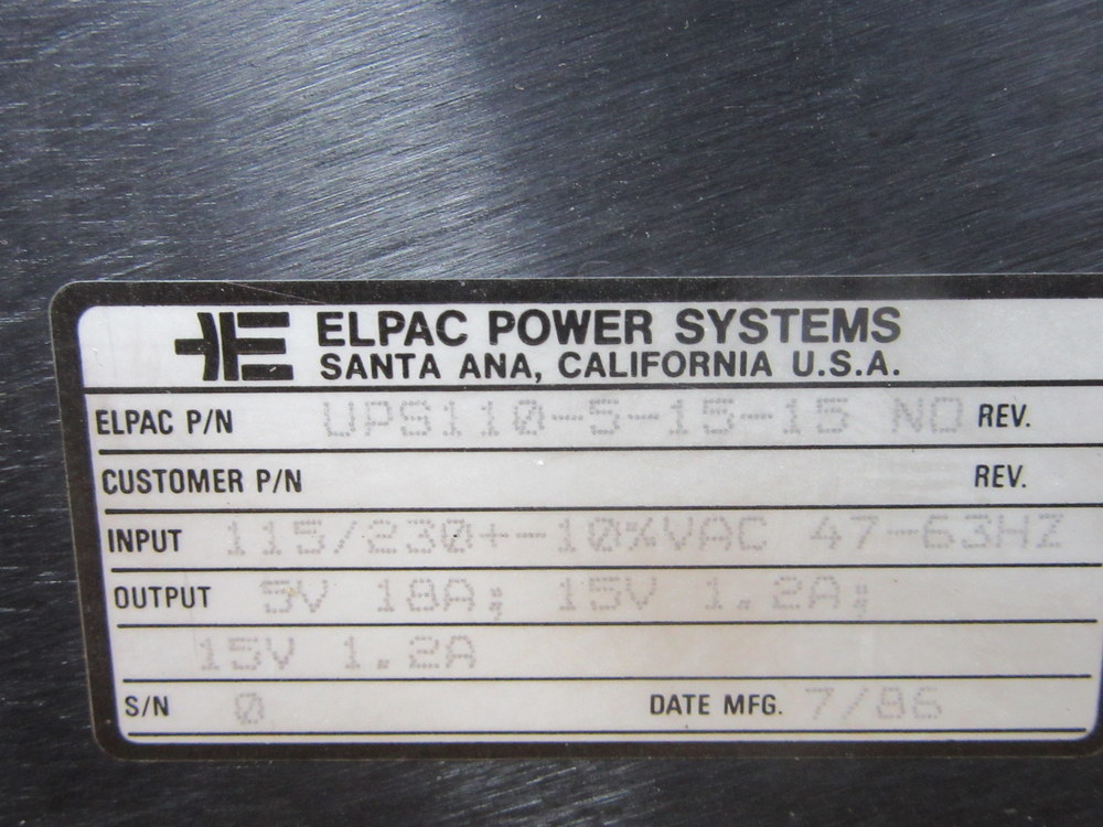 Elpac UPS110-5-15-15 Power Supply UPS11051515