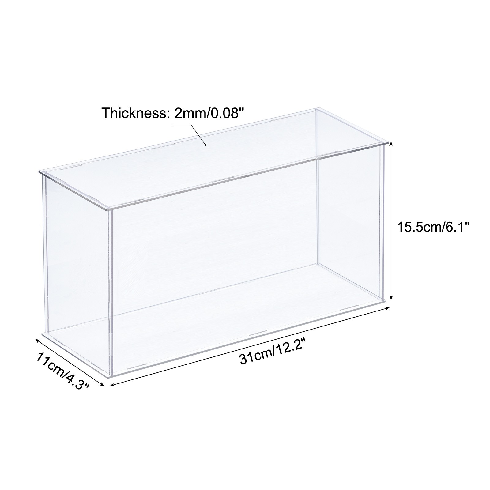 Acrylic Display Case Plastic Box Cube Storage Box Transparent 31x11x15.5cm