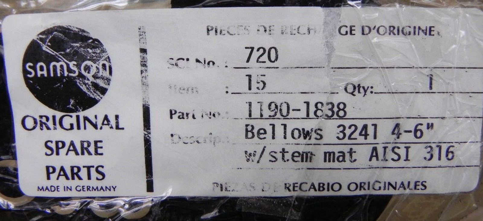 Samson Valve Bellows 1190-1838