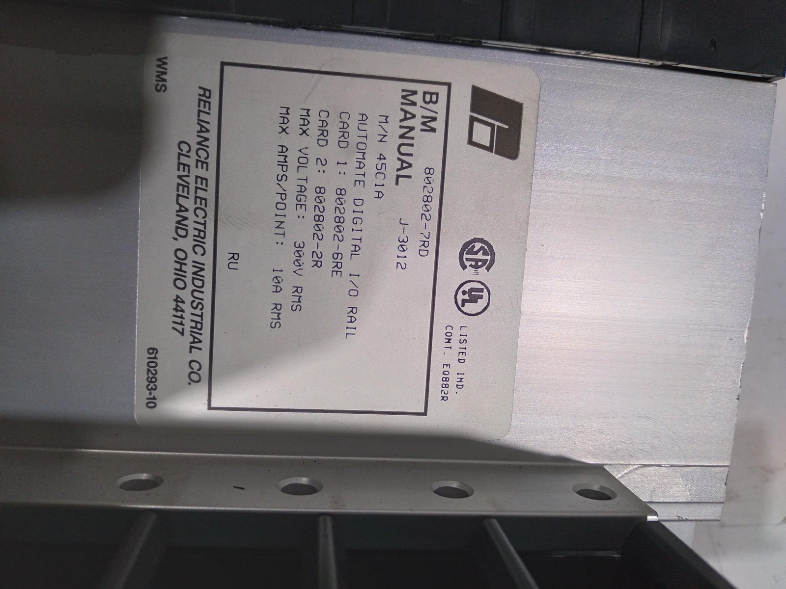 RELIANCE ELECTRIC 802802-7RD J-3012 4501A AUTOMATIC DIGITAL I/O RAIL 300V RMS