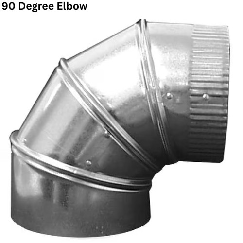 90 Degree Elbow, 6 in Duct Dia, Galvanized Steel, 26 GA, 9 in Width