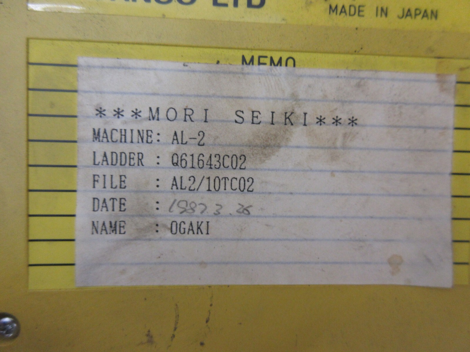 MORI SEIKI AL-2 CNC LATHE AL2/10TC02 OGAKI FANUC PC CASSETTE A A02B-0076-K001