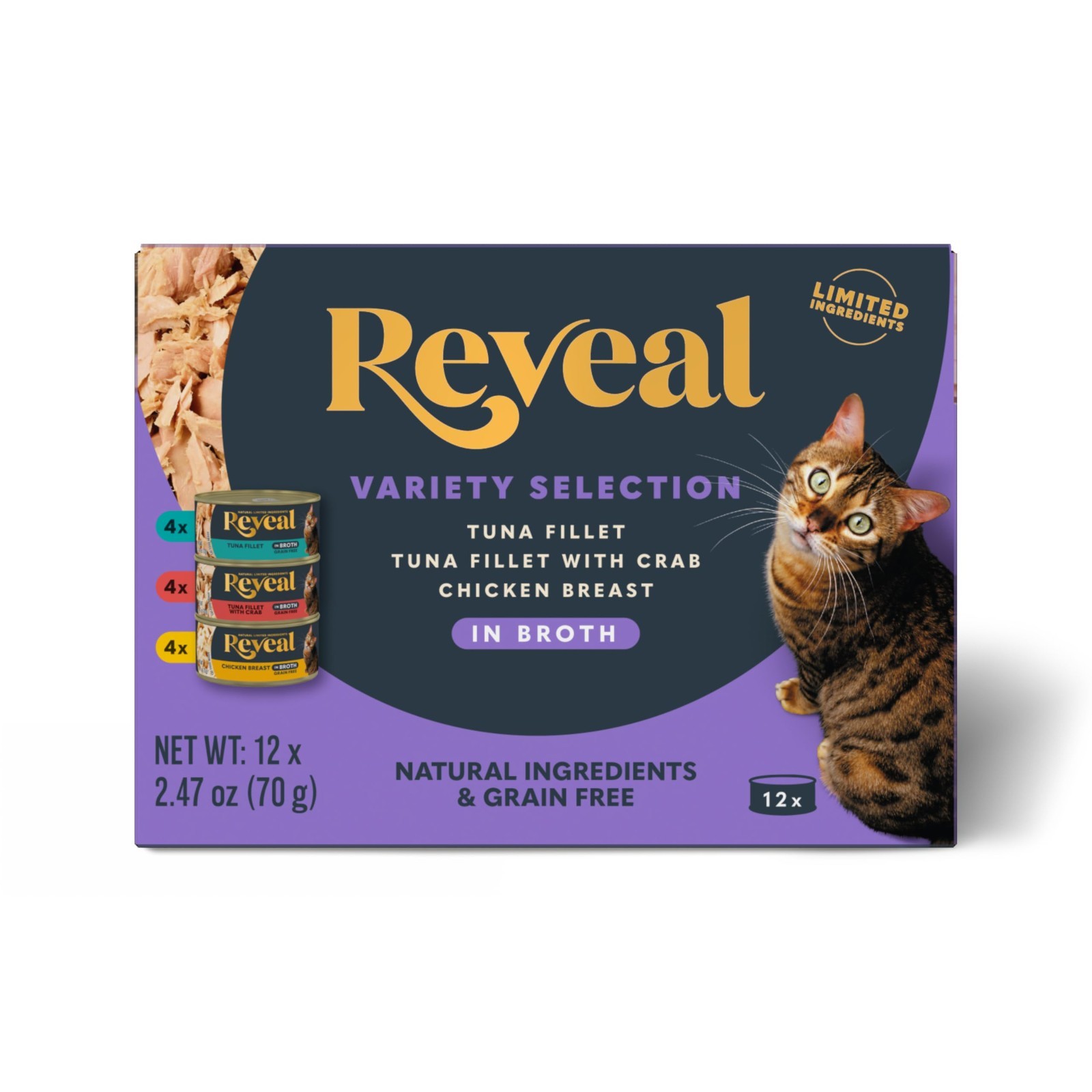 3 PACK Reveal Fish & Chicken Variety Pack Wet Cat Food in Broth 12 ct, 3-Flavor