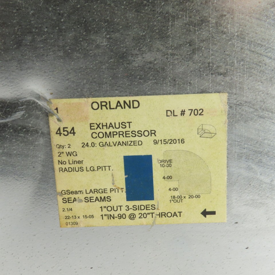 Orland DL #702 20″ x 10″ 24 Gauge Galvanized Air Duct 42″ OAL W/90° Elbow 41″OA
