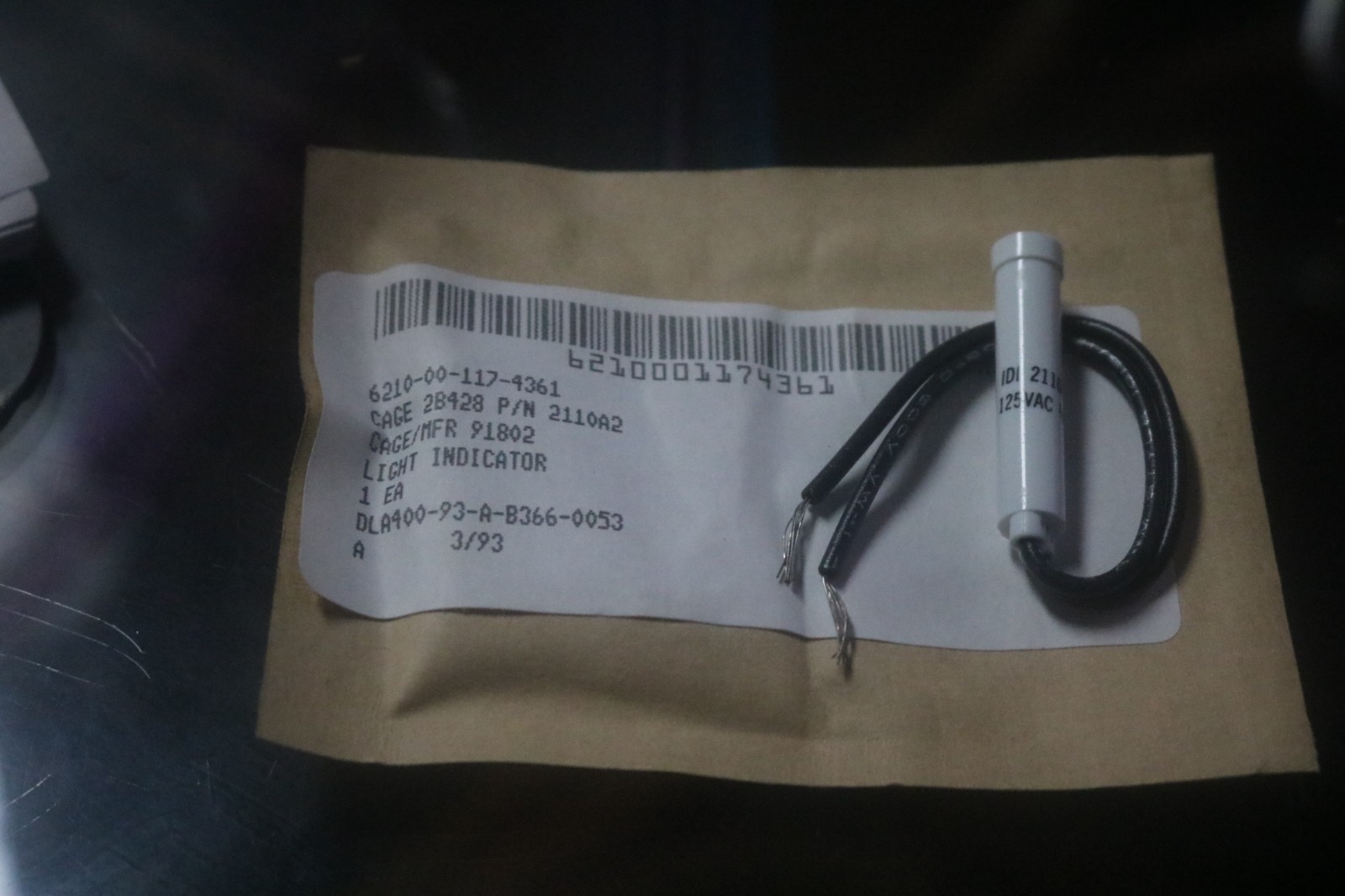 NOS Chicago Miniature neon panel indicator light PN 2110A2 6210-00-117-4361