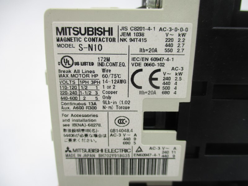 MITSHUBISHI S-N10 W/ TH-N12KP 100-110V 0.55-0.85A NSNP