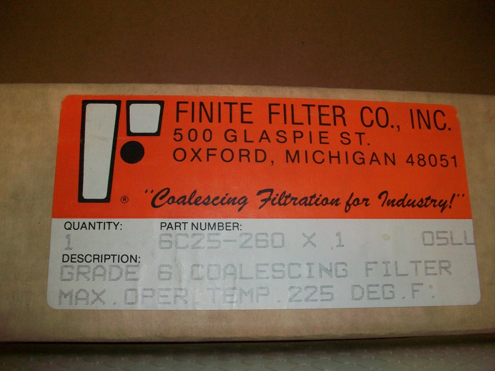 FINITE FILTER FILTRATION 6C25-260 X 1 GRADE SIX COALESCER NEW