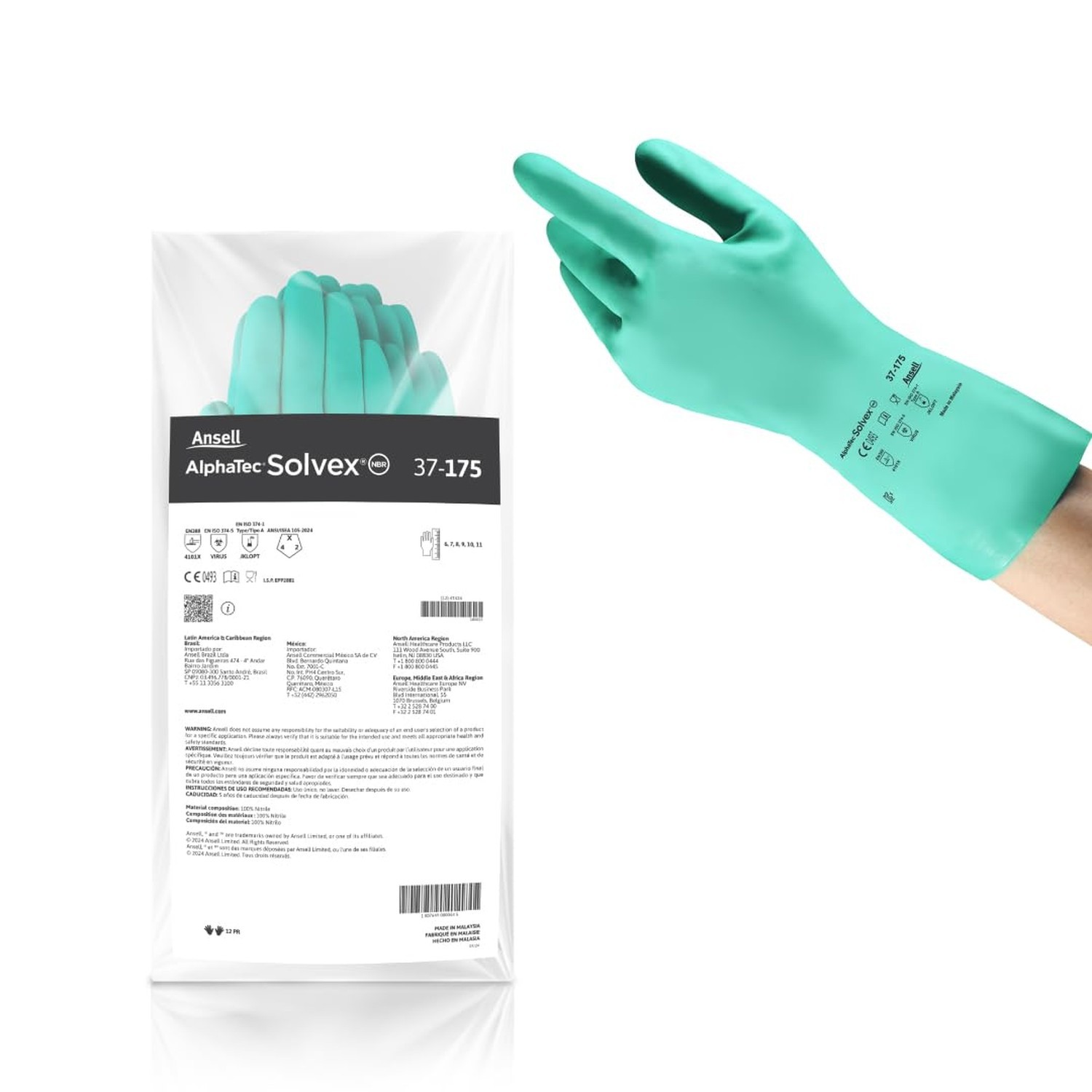 Ansell AlphaTec Solvex 37-175 Flocked Chemical-Resistant Gloves for Cleaning,…