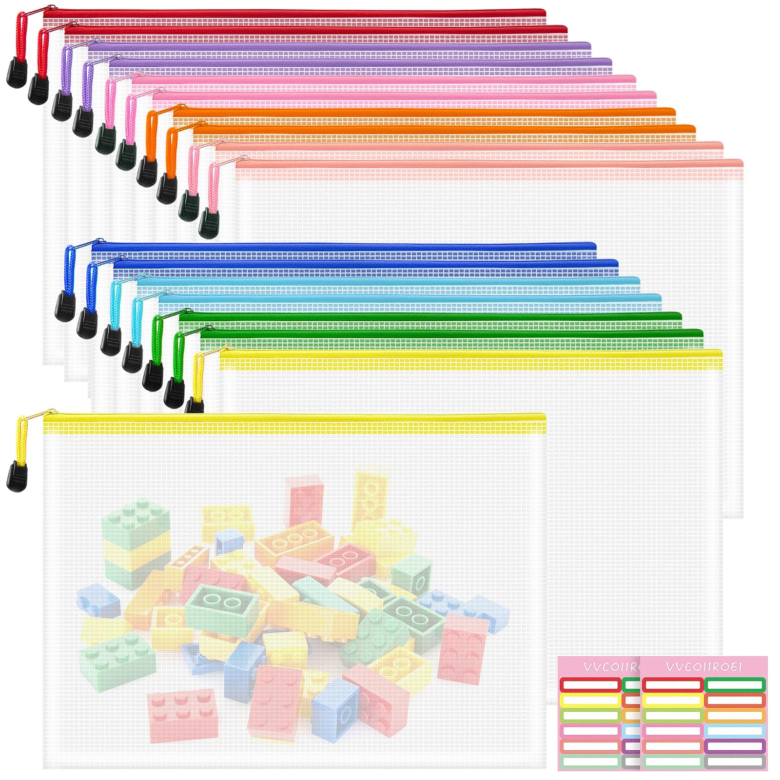 VVCOIIROEI 18pcs Mesh Zipper Pouch B4 A4 B5 A5 B6 A6 Bill B8, 9 Color-18pcs